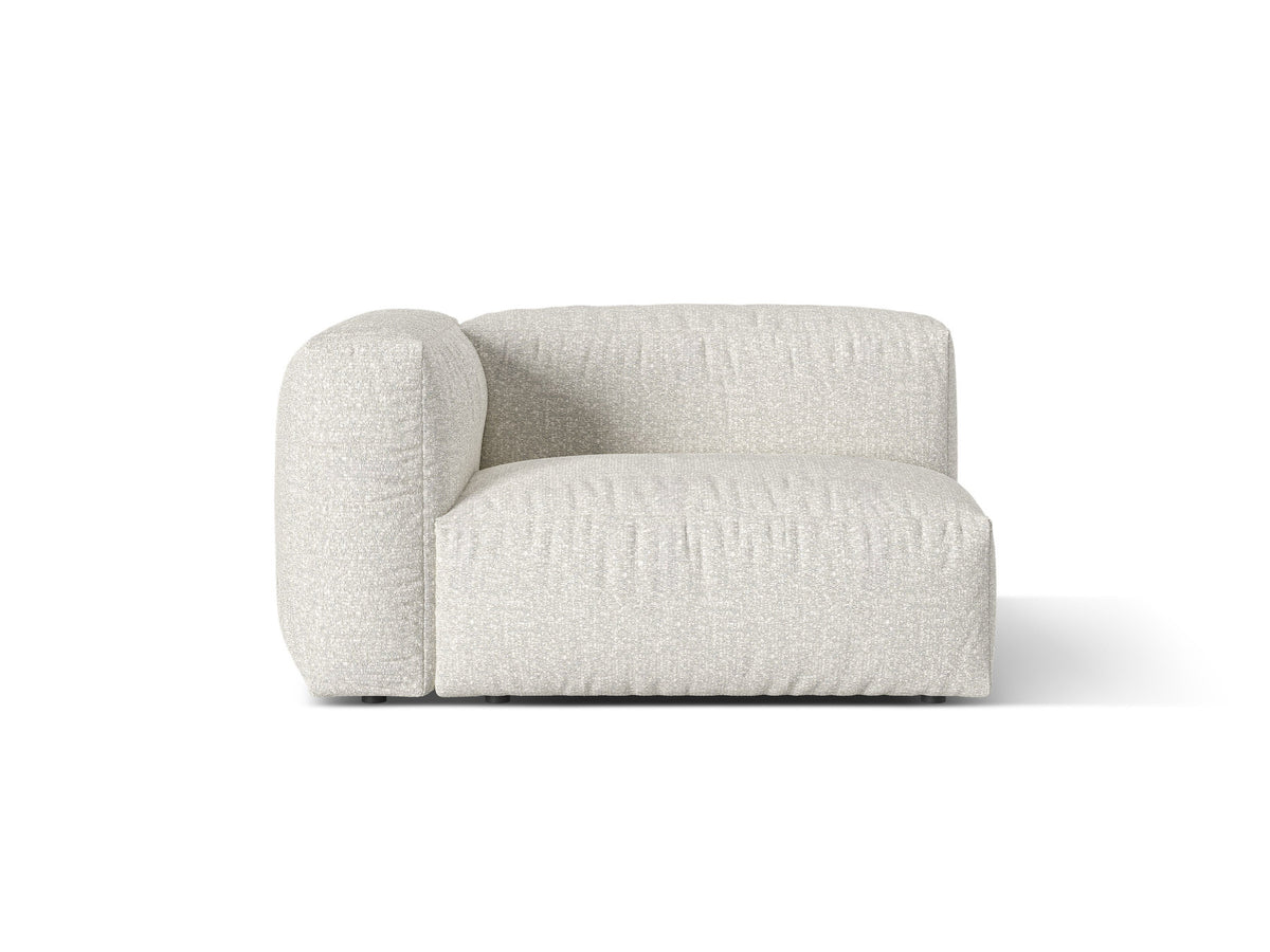 Martina Sofamodul, breiter Einzelsitz links, Bouclé-Stoff Monet Pearl in Grey Beige Melange, schwarze Kunststoffbeine, Massivholzrahmen