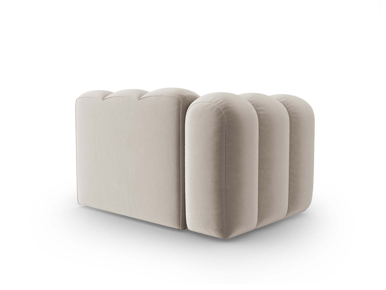 Beige Velour-Modul für einen Sitzplatz, Teil des modernen modularen Sofas von Micadoni, perfekt für elegante und gemütliche Wohnumgebungen.