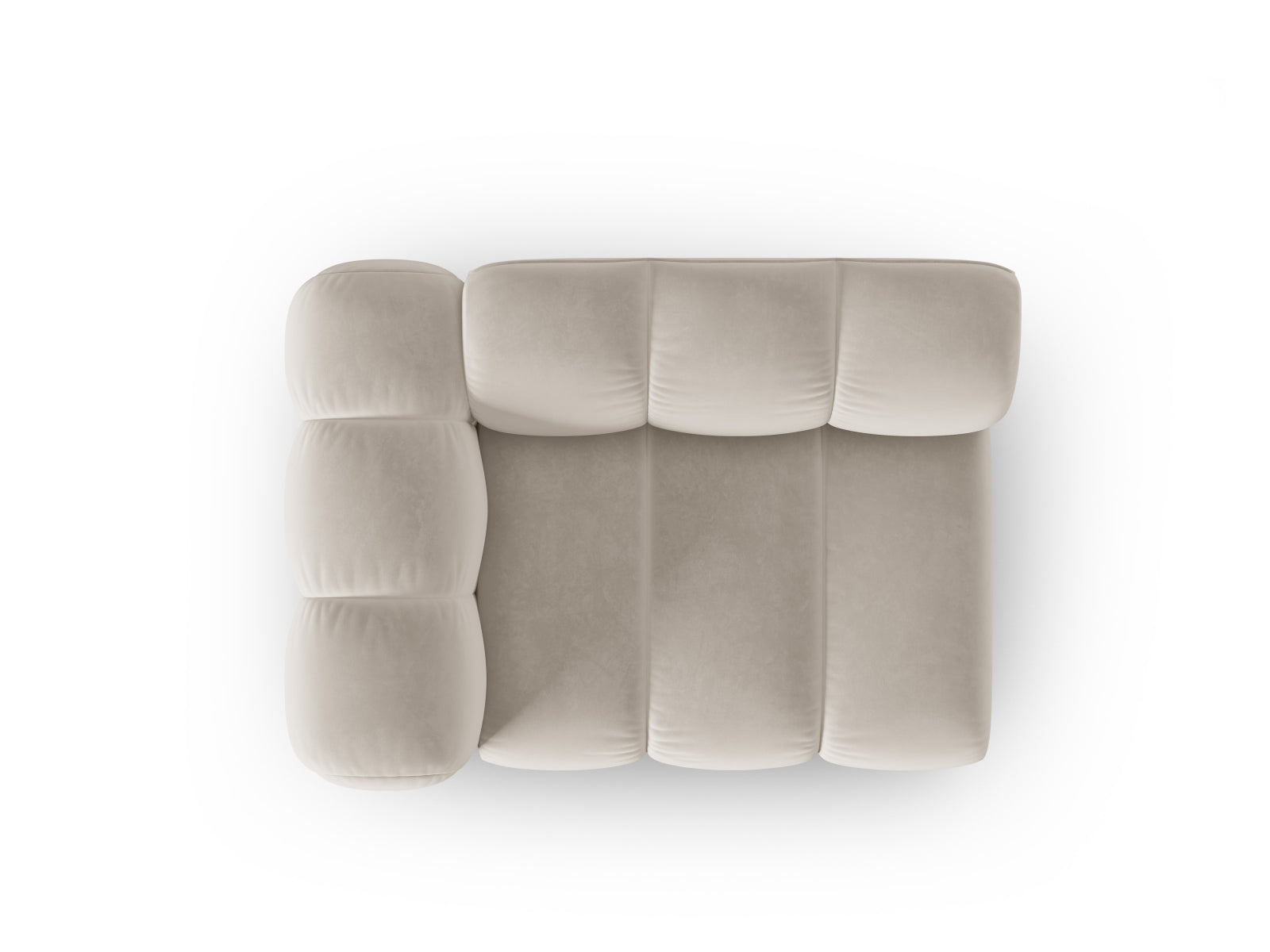 Beige Velour-Sitzmodul von Micadoni, ideal für stilvolle und komfortable Wohnräume, Teil eines flexiblen modularen Sofas.