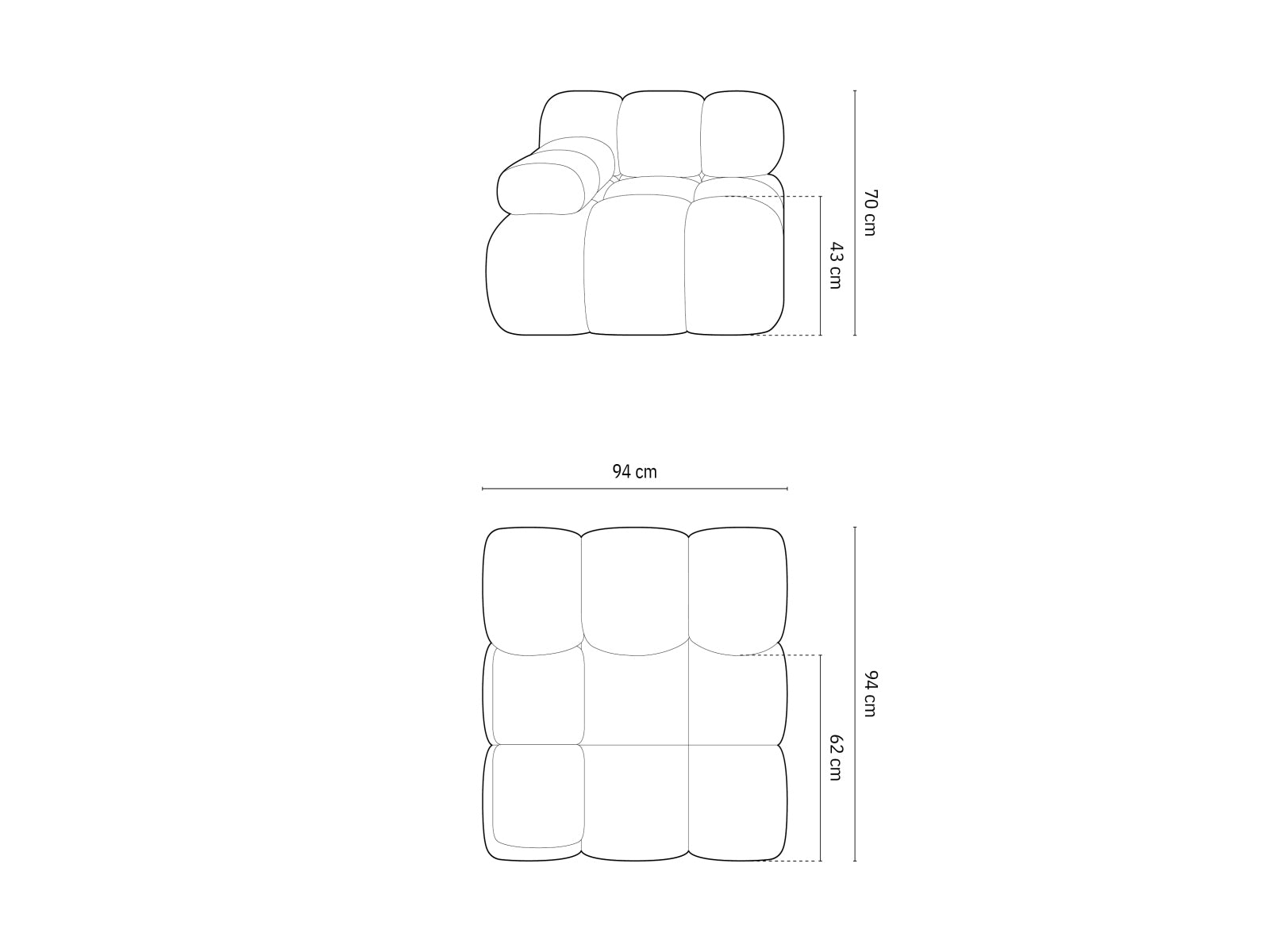 Elegantes Bellis Velour Modul links 1 Sitzer in luxuriösem Schwarz-Bluvel, ideal für moderne Wohnräume und stilvolle Akzente.