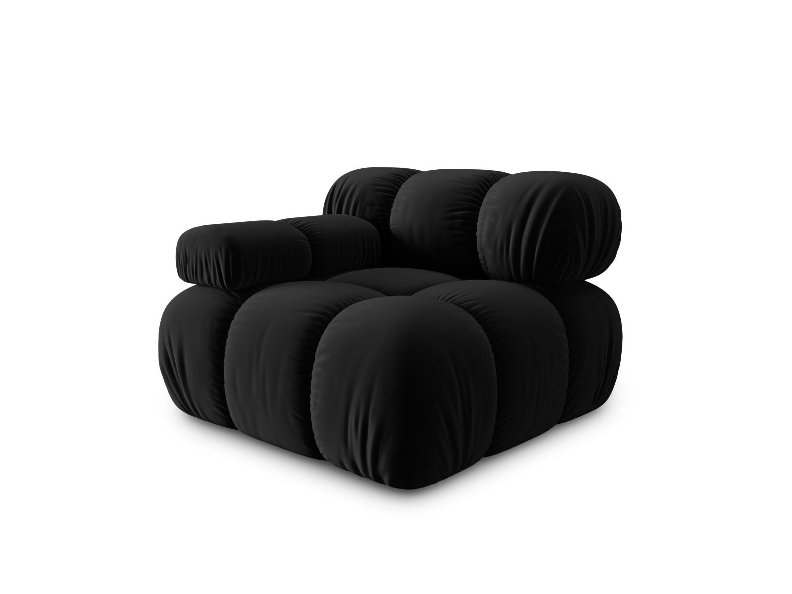 Stylisches Bellis Velour Modul links 1 Sitzer in edlem Schwarz-Bluvel, perfekt für kreative Wohnkonzepte und individuelle Sitzlösungen.