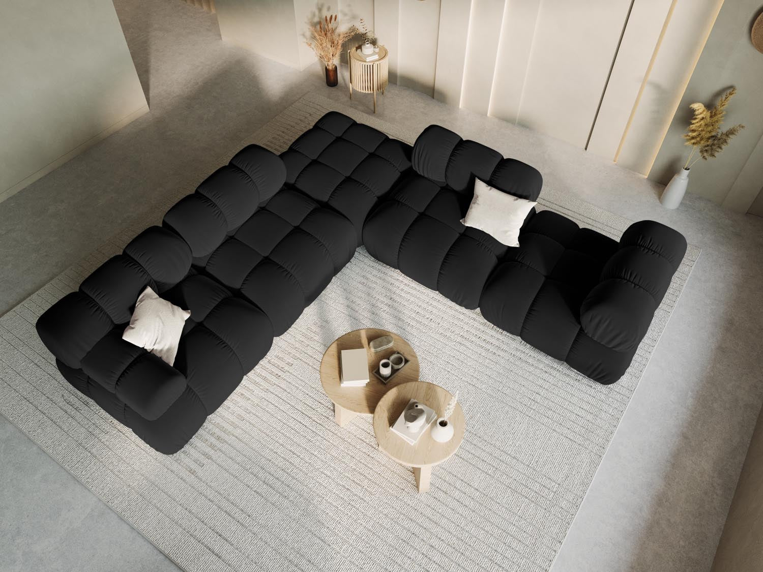 Elegantes Bellis Velour Modul links 1 Sitzer in stilvollem Schwarz-Bluvel, ideal für moderne Wohnräume und vielseitige Sofa-Arrangements.