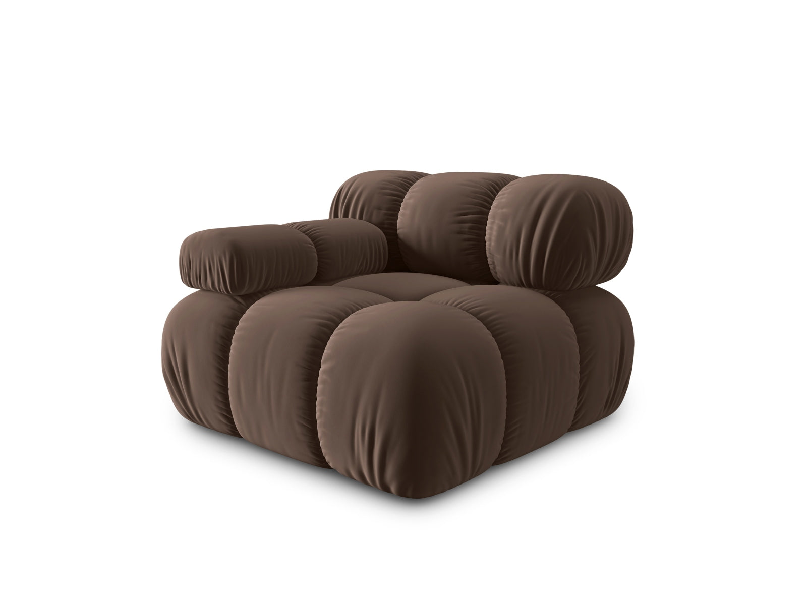 Stylischer Bellis Velour Modul links 1 Sitzer in edlem Dunkelbraun, perfekt für moderne Wohnkonzepte und individuelle Raumgestaltungen.