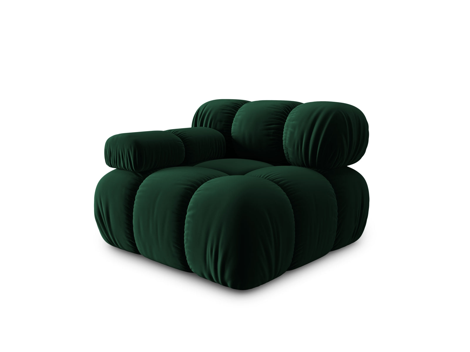 Stylisches Bellis Velour Modul links 1 Sitzer in tiefem Bottle Green-Bluvel, perfekt für ein modernes und gemütliches Ambiente.