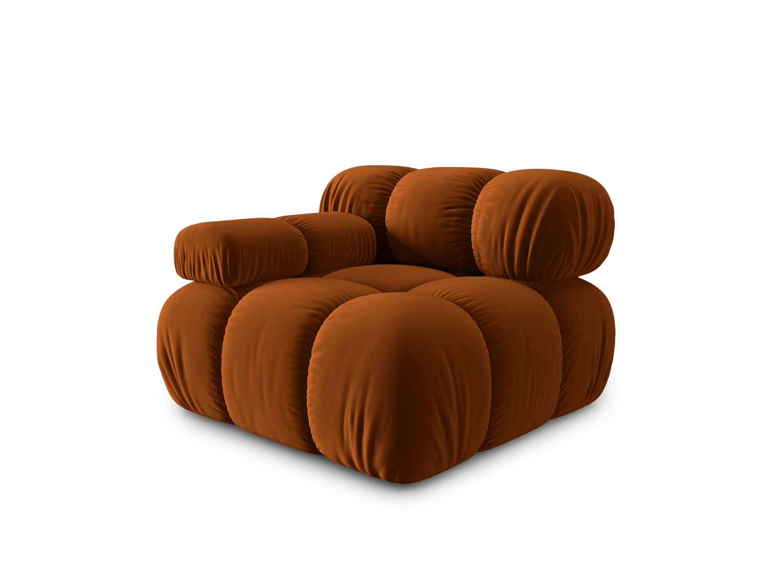 Stylischer Bellis Velour Modul links 1 Sitzer in ansprechendem Terracotta, perfekt für kreative und moderne Wohnkonzepte.