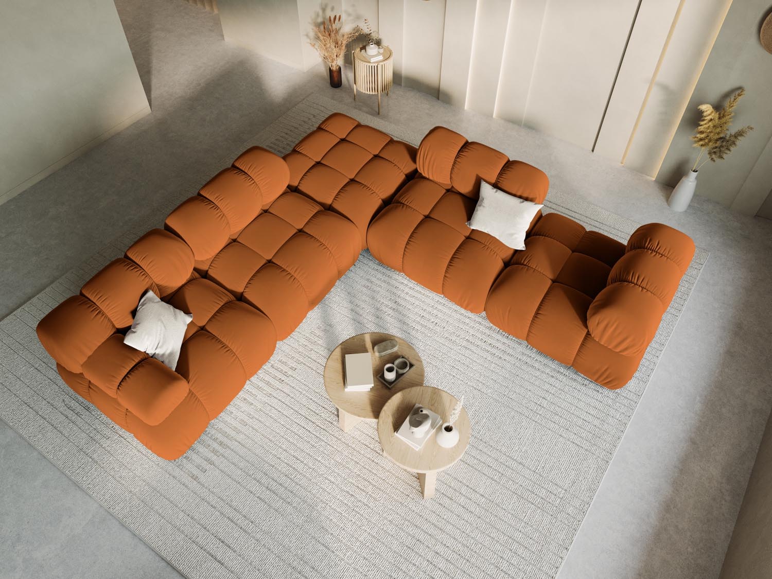 Elegantes Bellis Velour Modul links 1 Sitzer in warmem Terracotta, ideal für stilvolle Wohnräume und vielseitige Sofa-Arrangements.