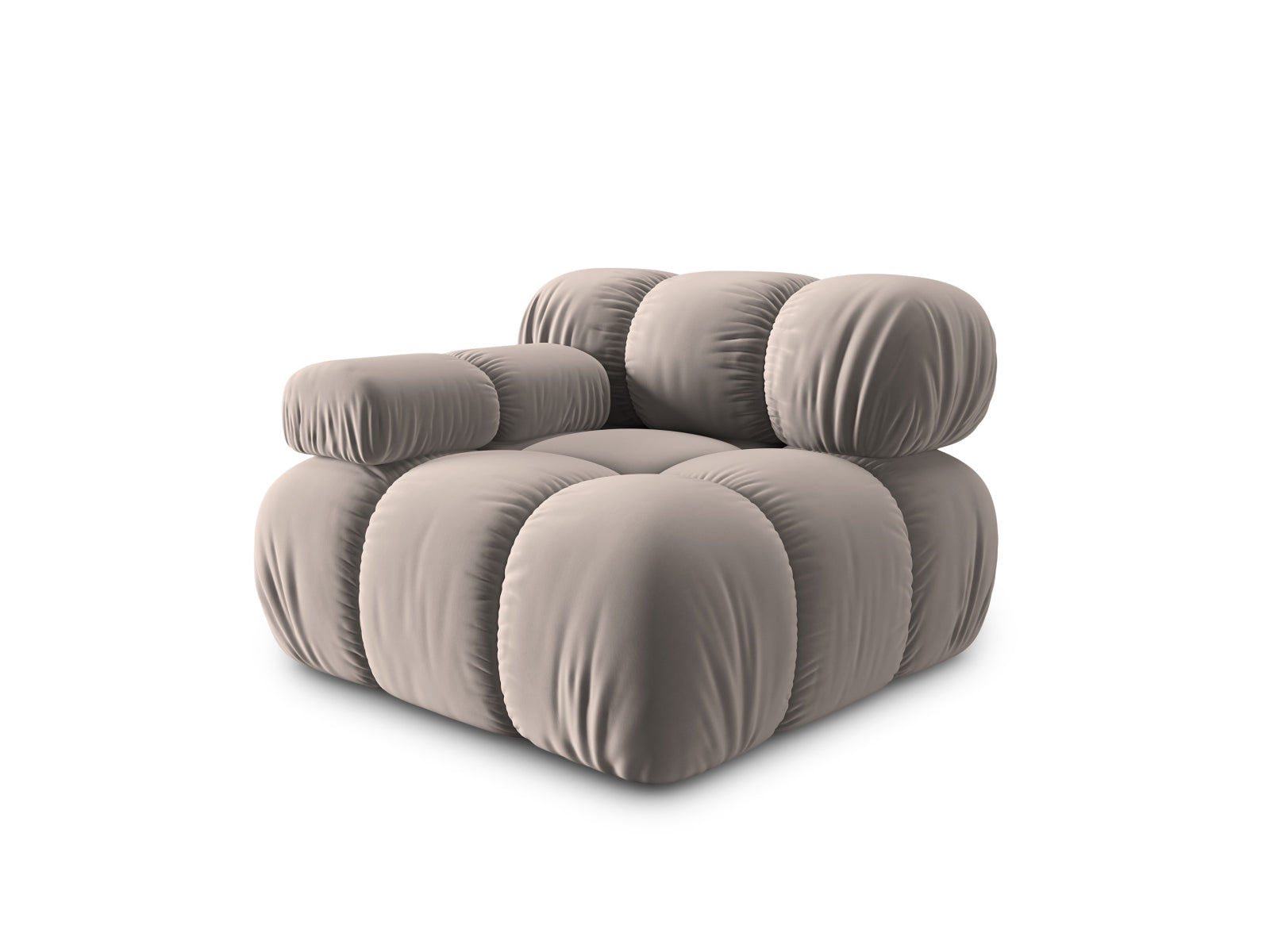 Stylischer Bellis Velour Modul links 1 Sitzer in edlem Cappuccino-Bluvel, perfekt für kreative Wohnkonzepte und gemütliche Sitzgelegenheiten.