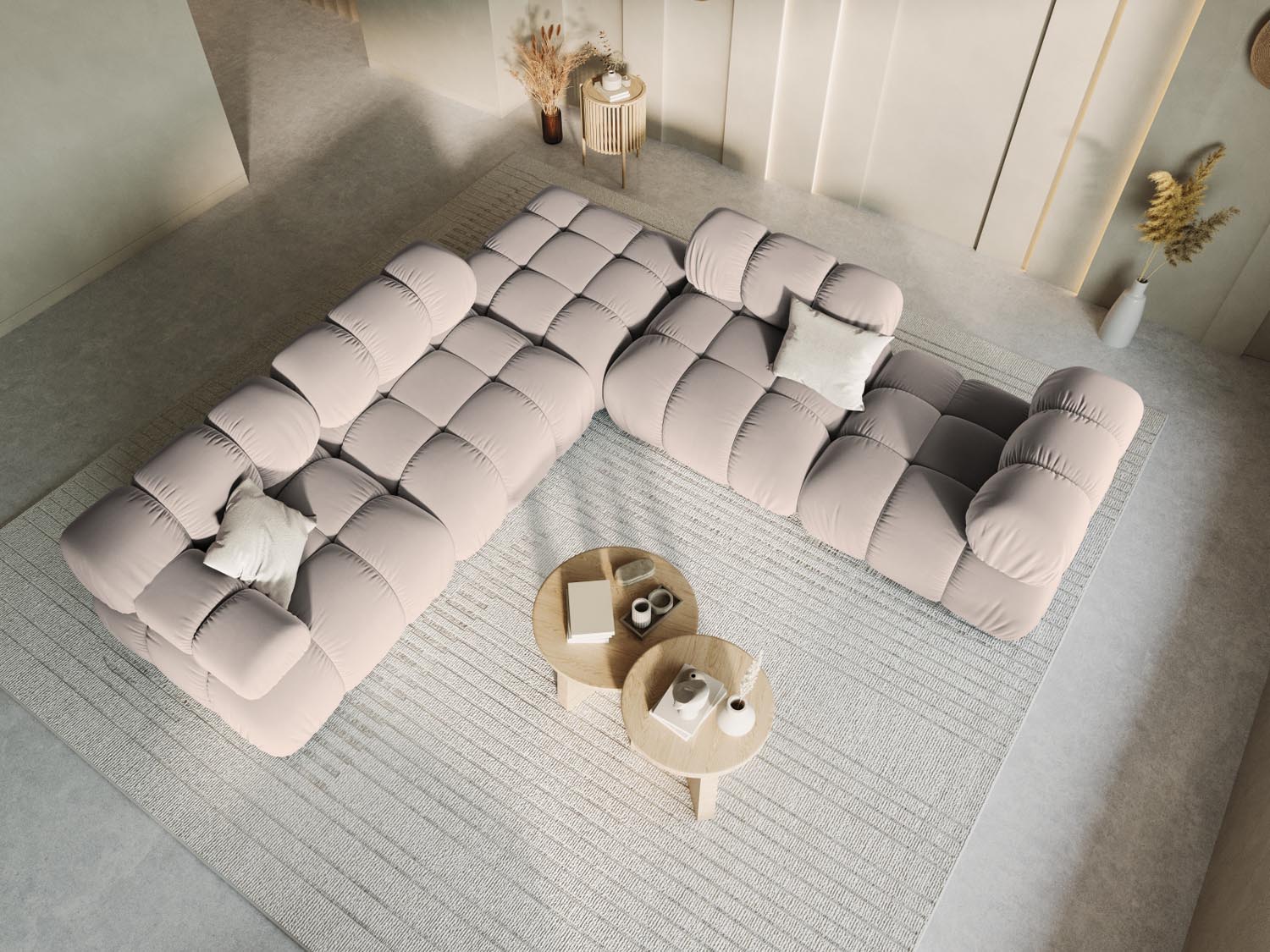 Elegantes Bellis Velour Modul links 1 Sitzer in stilvollem Cappuccino-Bluvel, ideal für moderne Wohnräume und vielseitige Sofa-Arrangements.