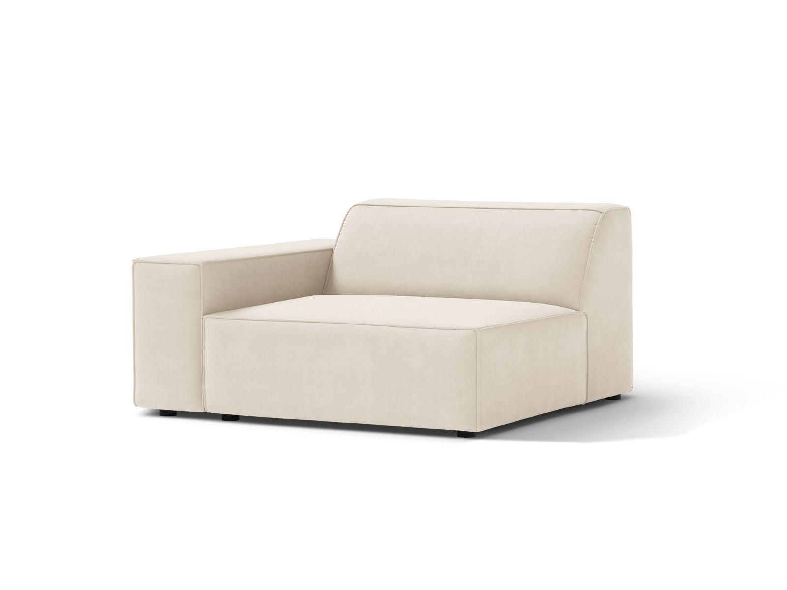 Elegantes 1-Sitzer Modul links Jodie in sanftem Light Beige-Bluvel, ideal für individuelle Sofa-Gestaltung im modernen Wohnraum.