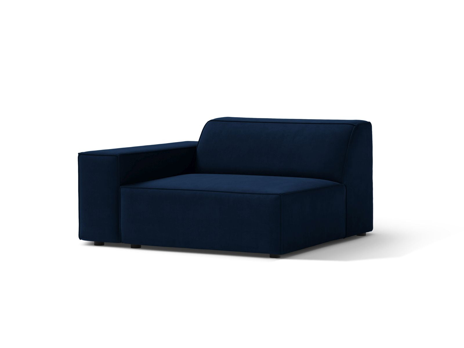 Elegantes 1-Sitzer Modul links Jodie in Royal Blue-Bluvel, ideal für individuelle Sofa-Gestaltung im modernen Wohnraum.