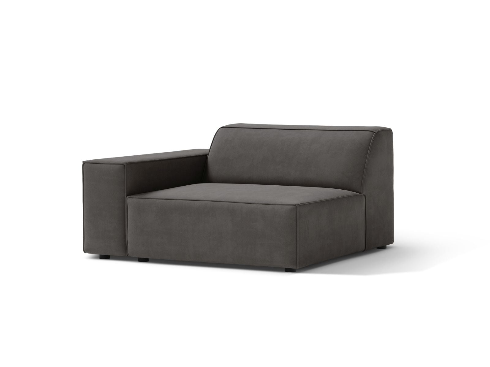 Elegantes 1-Sitzer Modul links Jodie in sanftem Light Grey-Bluvel, ideal für individuelle Sofa-Gestaltung im modernen Wohnraum.