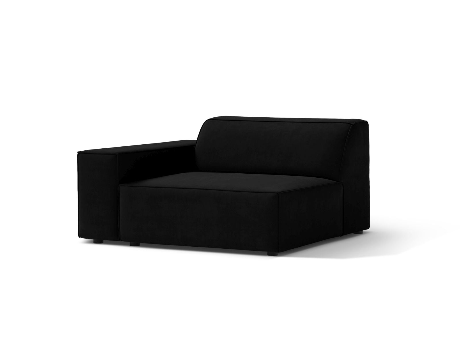 Elegantes 1-Sitzer Modul links Jodie in stilvollem Black-Bluvel, ideal für individuelle Sofa-Kombinationen im modernen Wohnraum.
