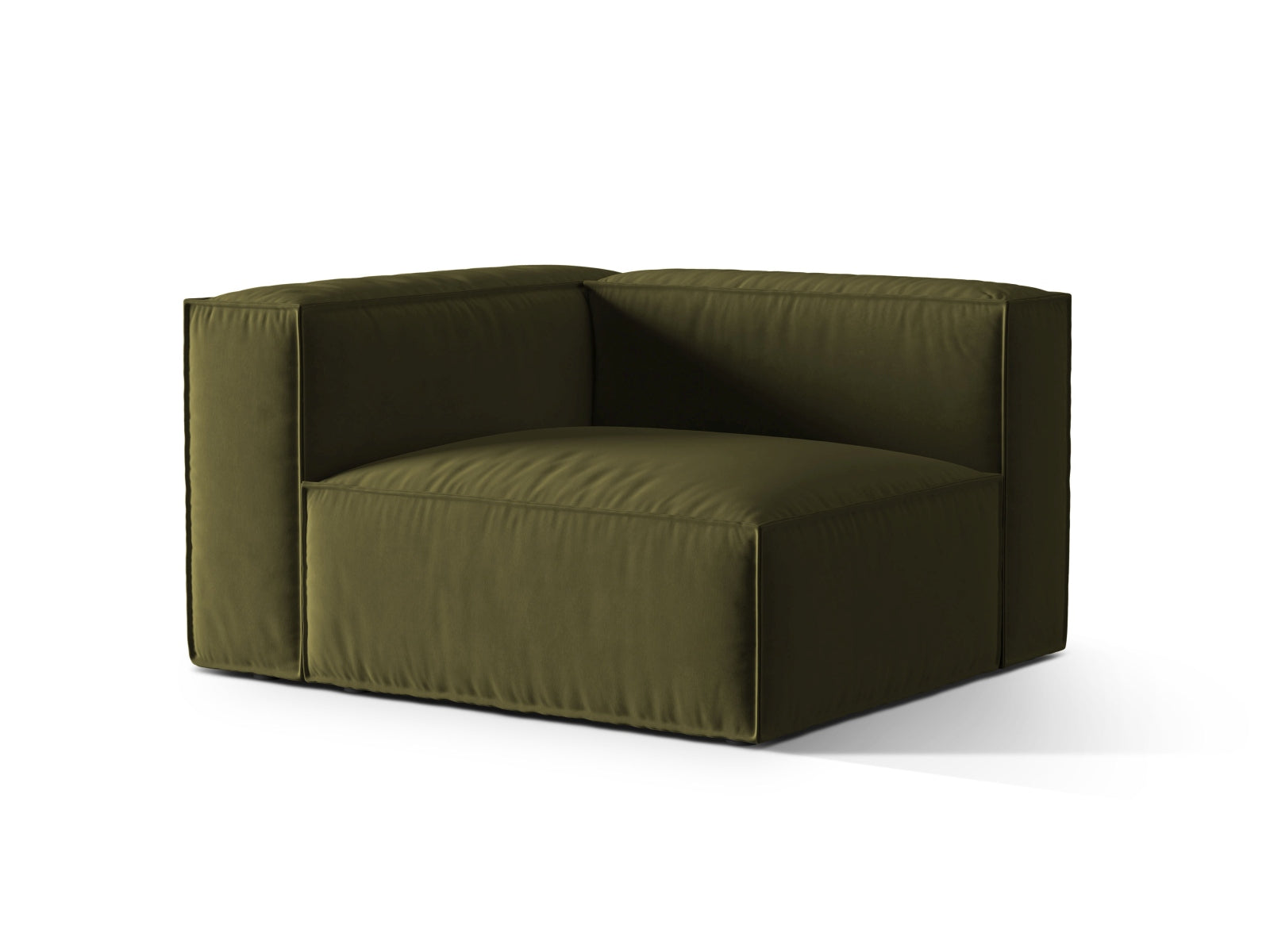 Elegantes Nuria Velour 1-Sitzer Sofa in Moosgrün, ideal für moderne Wohnräume, präsentiert von Micadoni.