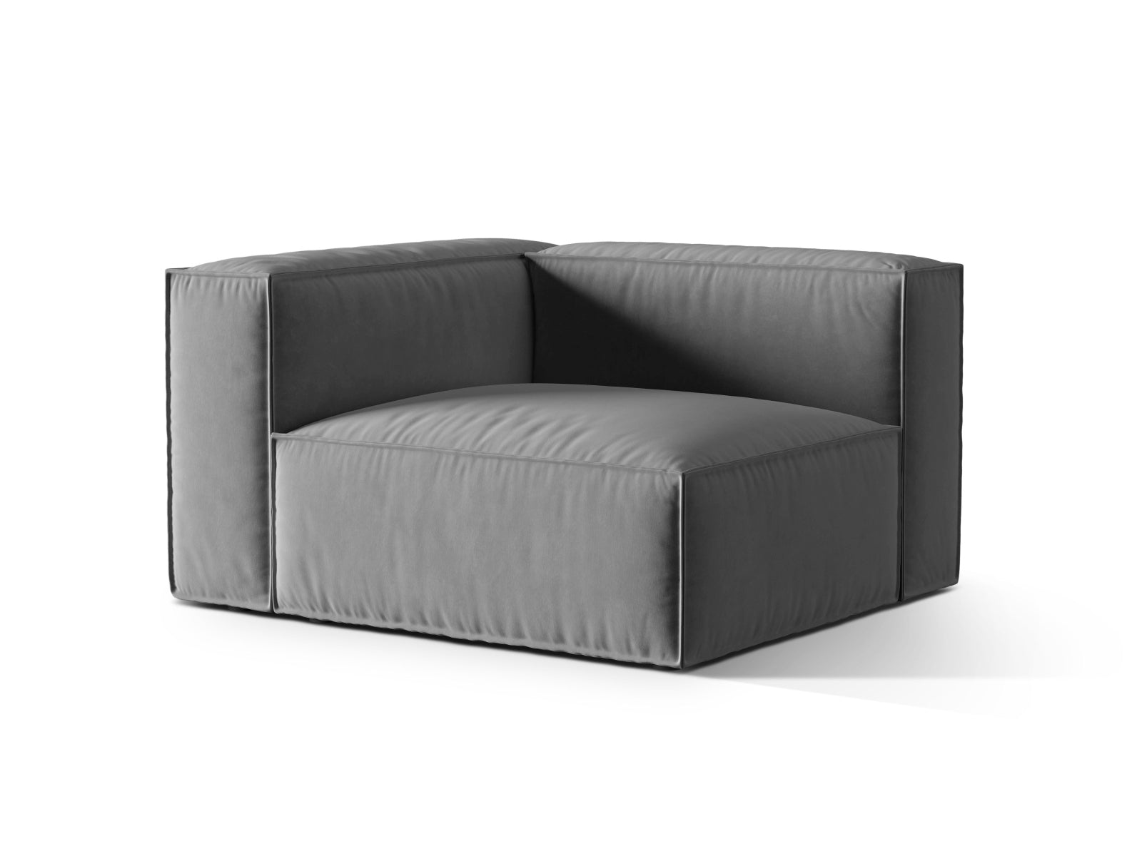 Elegantes Nuria Velour 1-Sitzer Sofa in Grau, ideal für moderne Wohnräume, flexibel und stilvoll von Micadoni.