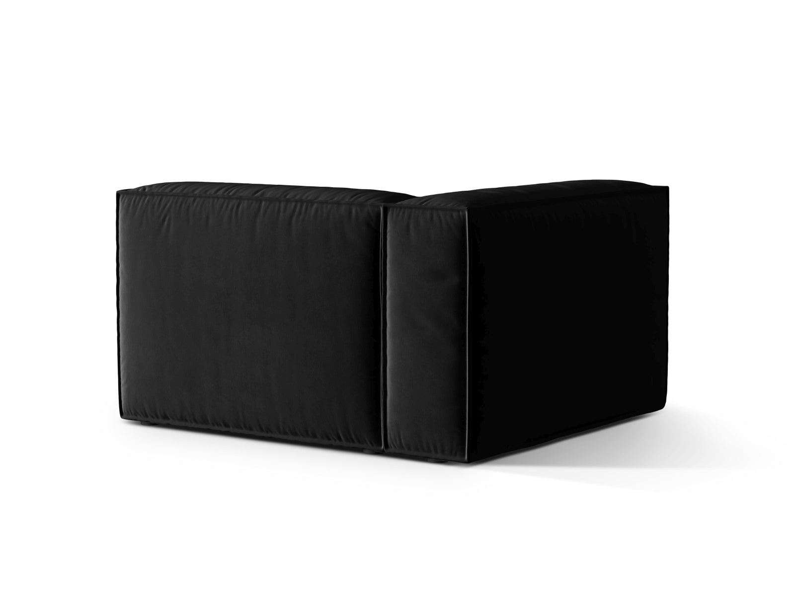 Stylisches Nuria Velour 1-Sitzer Sofa in edlem Schwarz, perfekt für zeitgemäße Inneneinrichtungen und vielseitige Raumgestaltungen.