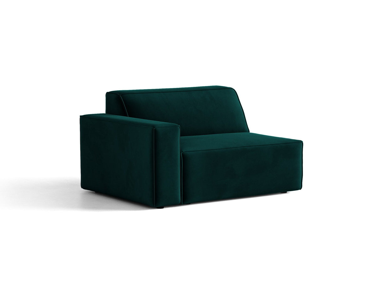 Modulares Sofa-Element Jodie von Micadoni in Leichtes Beige mit Venus Samtstoff, schwarzen Kunststoffbeinen und niedriger Rückenlehne.