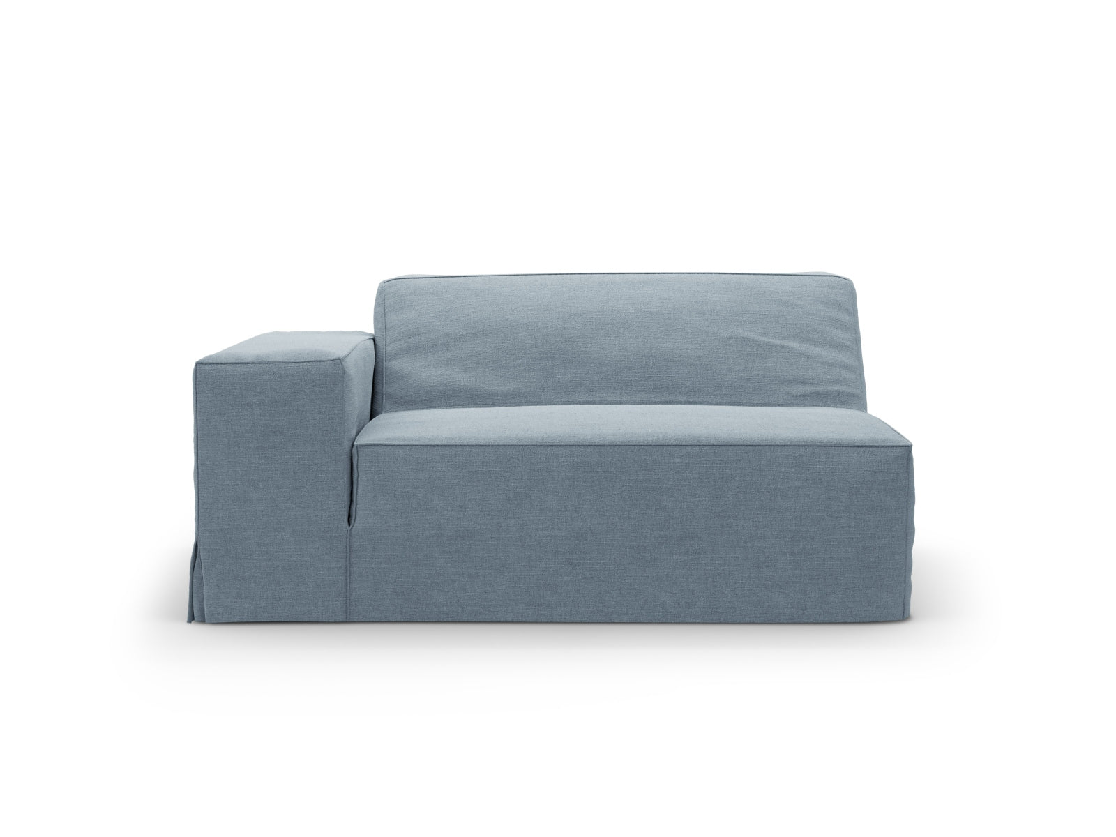 Stylischer linker 1-Sitzer Jodie Modul in zartem Blau, perfekt für zeitgemäße Einrichtung und vielseitige Sofa-Arrangements von Micadoni.
