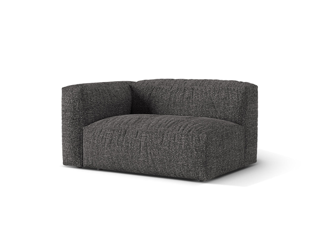 Martina Sofamodul Zweisitzer links von Micadoni in Grey Beige Melange-Monet Bouclé-Stoff mit schwarzen Kunststoffbeinen, Sitzbreite 130 cm.