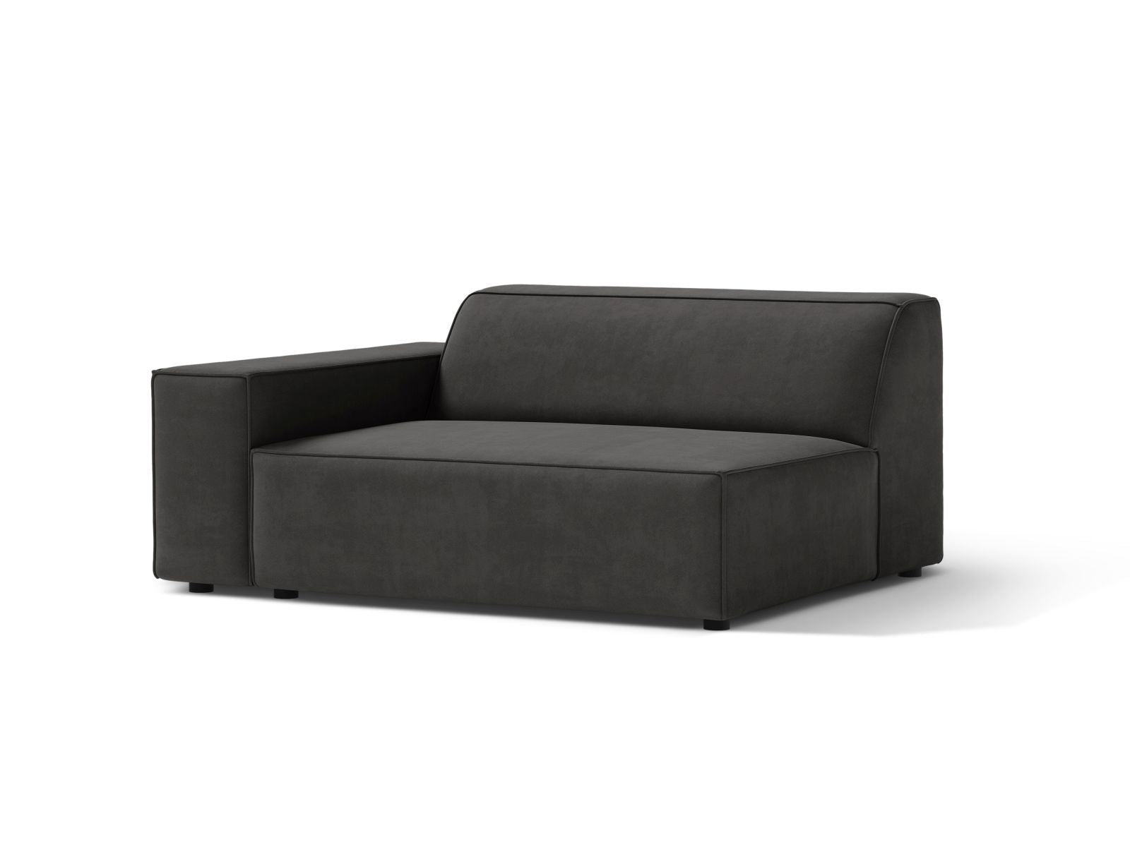 Elegantes 1-Sitzer Modul links Jodie in Grey-Bluvel, ideal für moderne Wohnkonzepte und individuelle Raumgestaltungen.
