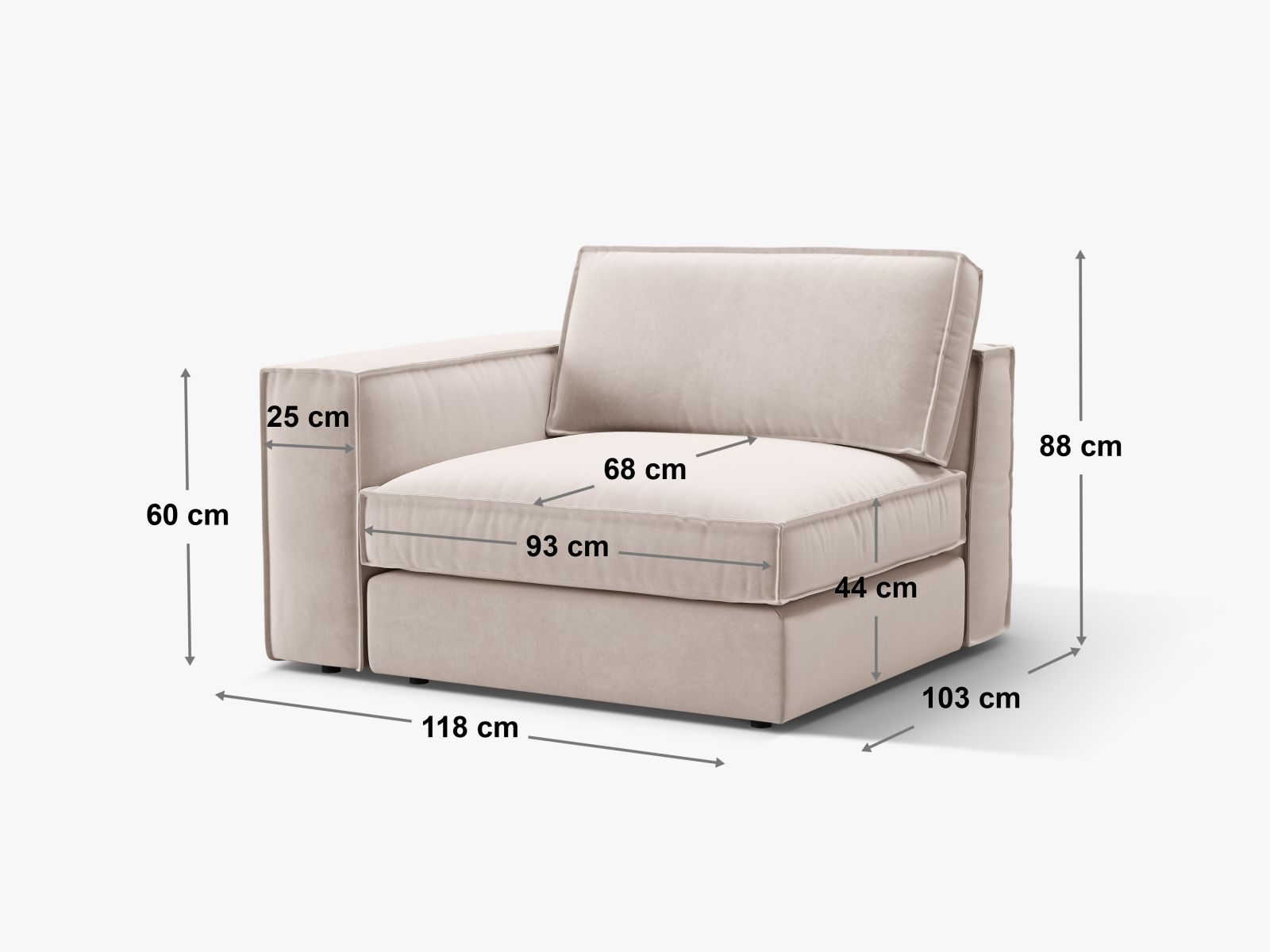 Stylisches linkes 1-Sitzer Modul Pola in tiefem Blau, perfekt für kreative Sofa-Arrangements in zeitgemäßen Wohnkonzepten.