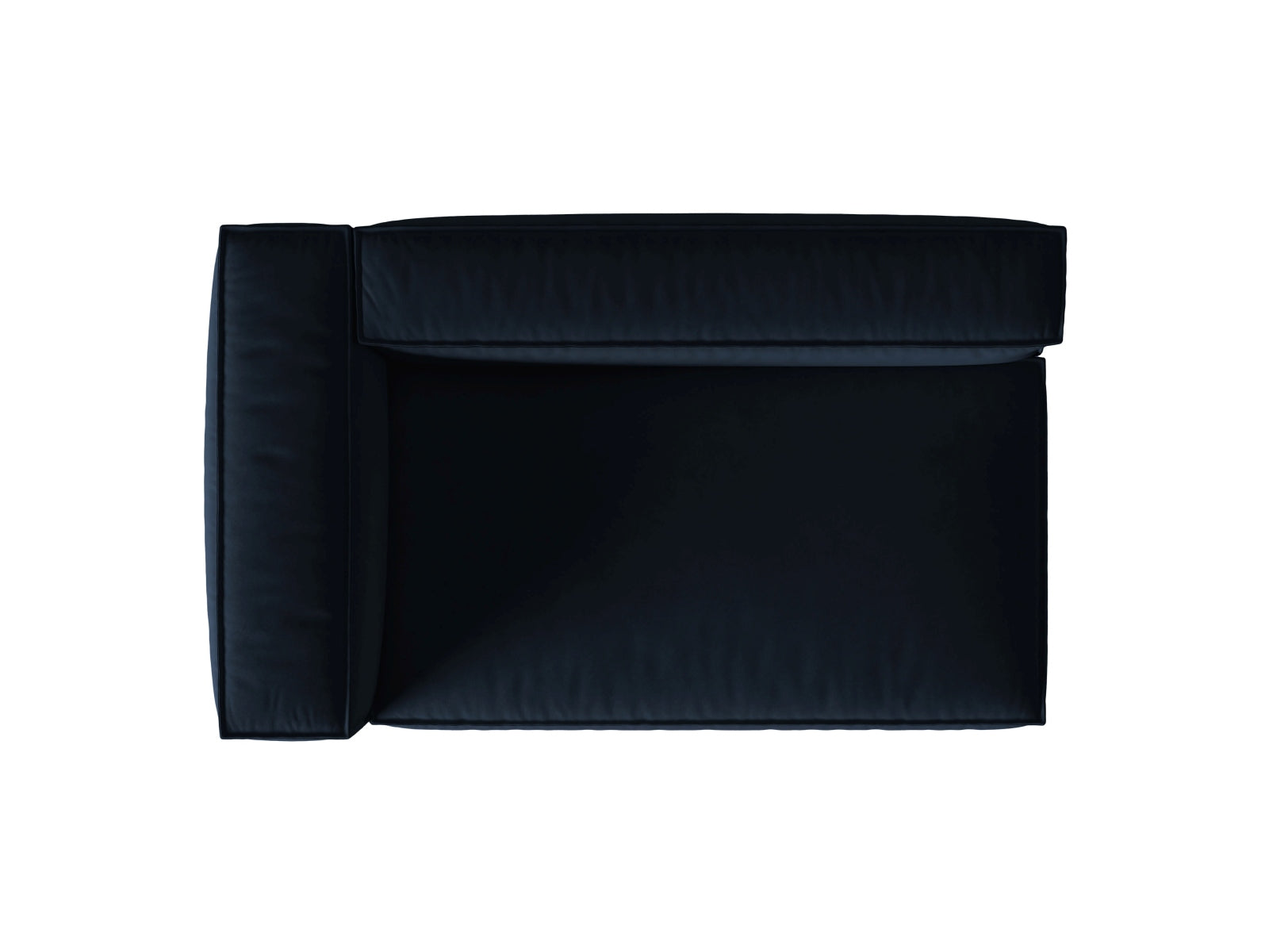 Elegantes, linksseitiges 3-Sitzer Sofa Nuria Velour in edlem Blau, ideal für moderne Wohnräume von Micadoni.
