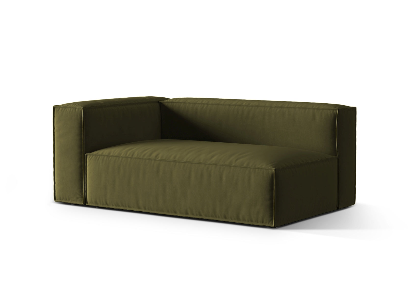 Elegantes Nuria Velour 3-Sitzer Sofa in Moosgrün, ideal für stilvolle Wohnräume. Modular und vielseitig einsetzbar von Micadoni.