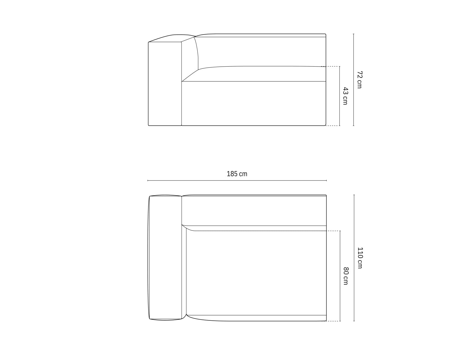 Stylisches, graues 3-Sitzer Sofa Nuria Velour mit linker Armlehne, perfekt für zeitgemäße Inneneinrichtungen von Micadoni.