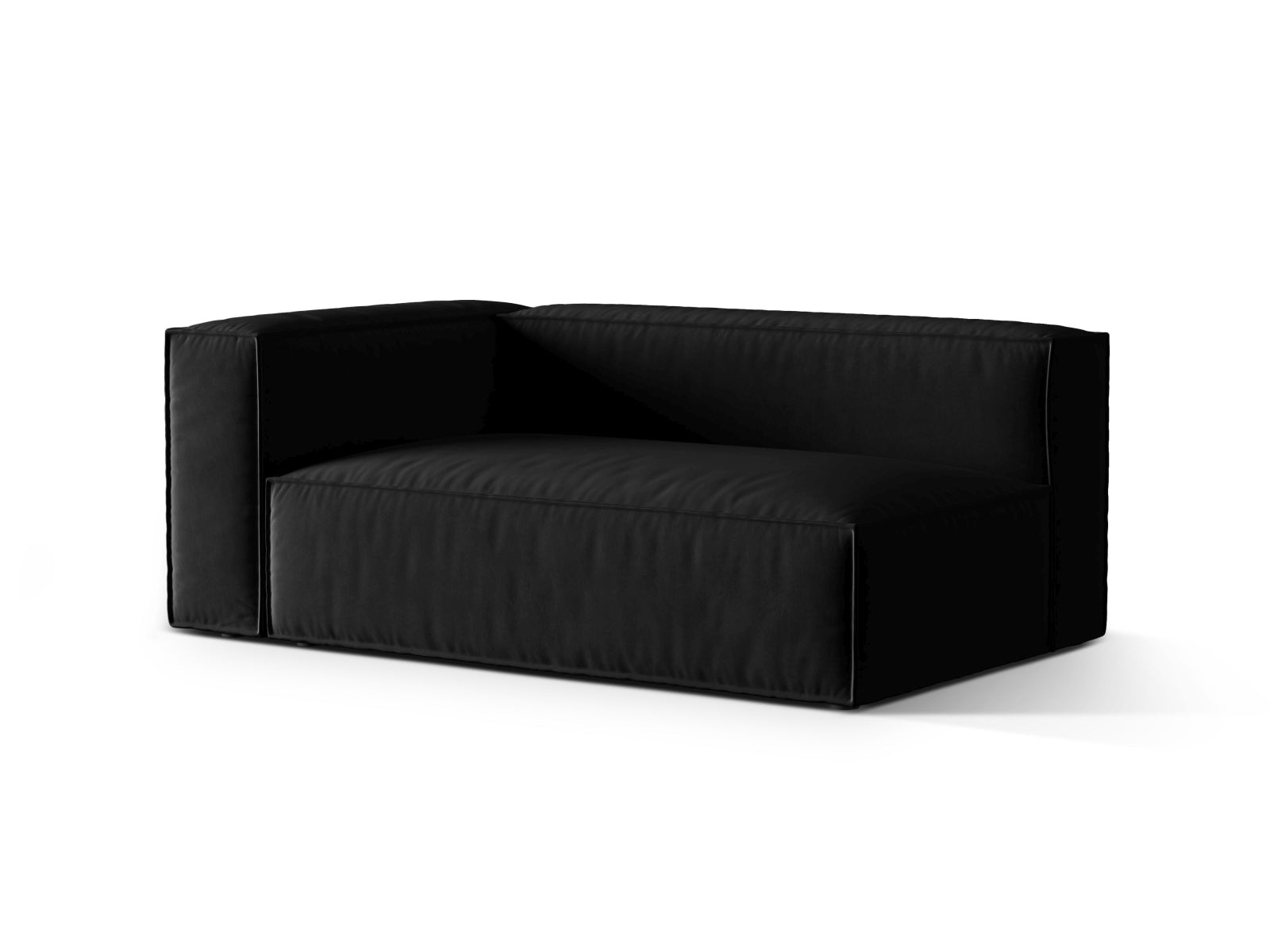 Elegantes Nuria Velour 3-Sitzer Sofa in Schwarz, linksseitig, ideal für moderne Wohnräume, erhältlich bei KAQTU Design AG.