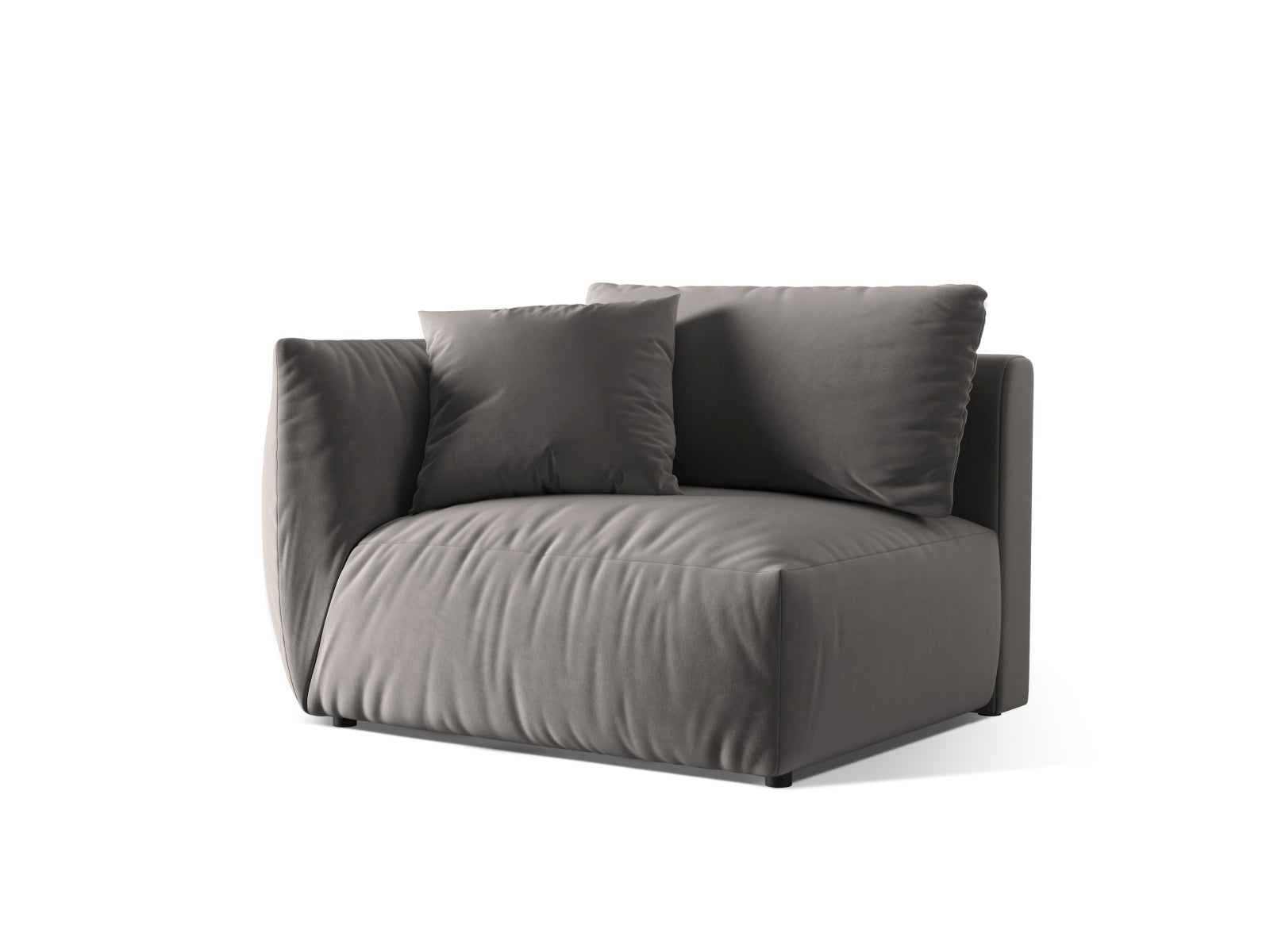 Stylischer Chris Velour Modul links 1 Sitzer in edlem Grau, perfekt für moderne Wohnkonzepte und gemütliche Entspannungsecken.