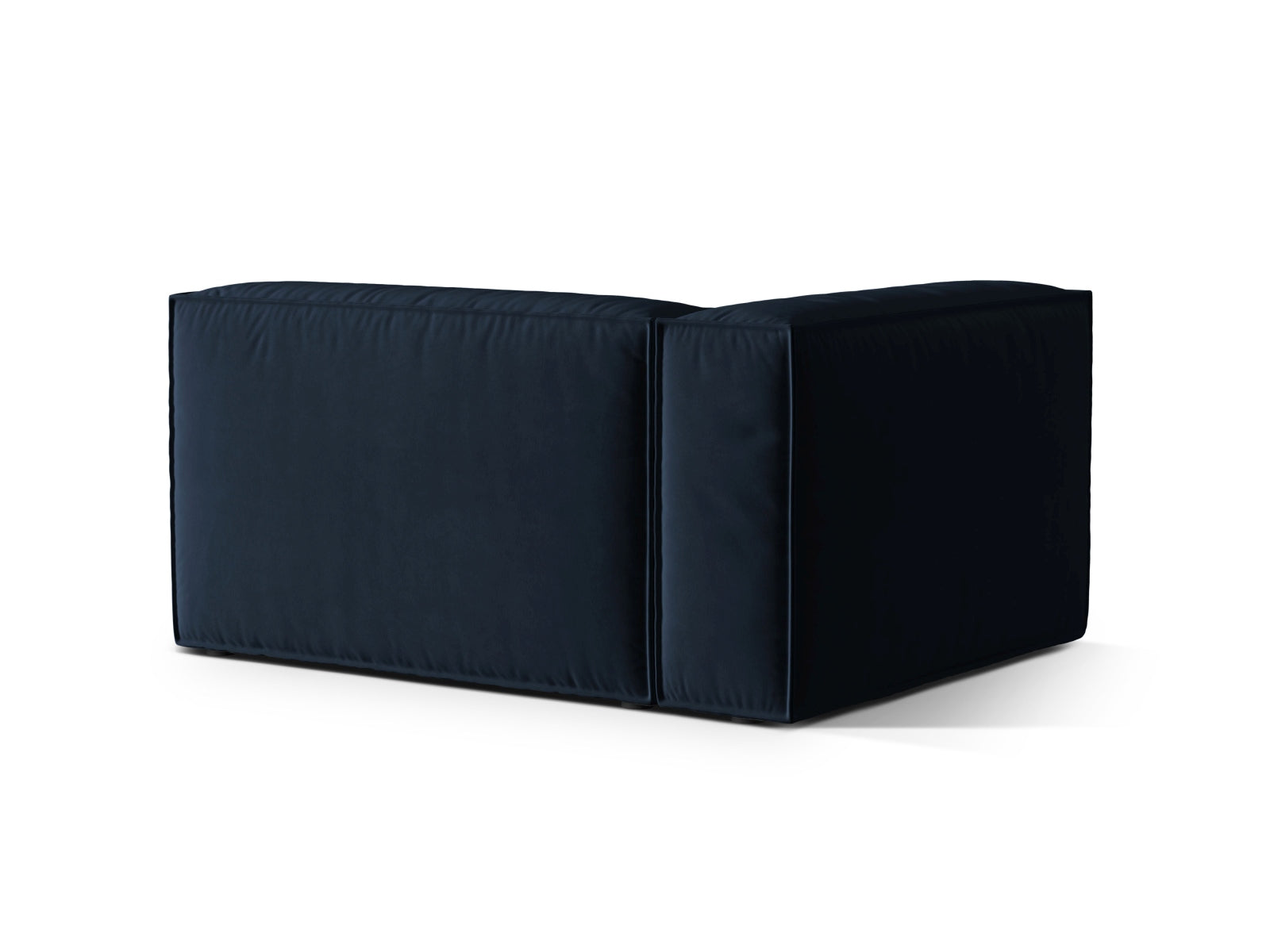 Stylisches, linksseitiges 2-Sitzer Sofa Nuria Velour in tiefem Blau, perfekt für zeitgemäße Inneneinrichtungen, erhältlich bei Micadoni.