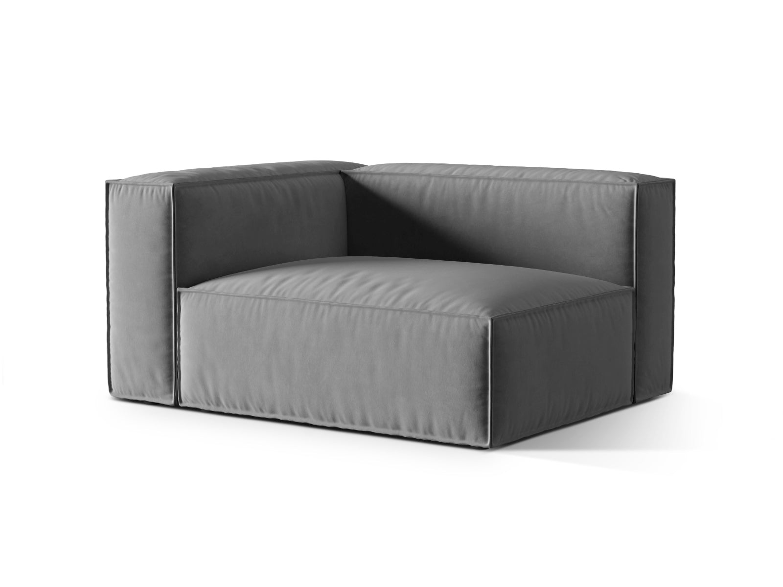 Elegantes Nuria Velour 2-Sitzer Sofa in Grau, linksseitig, ideal für moderne Wohnräume, erhältlich bei KAQTU Design AG.