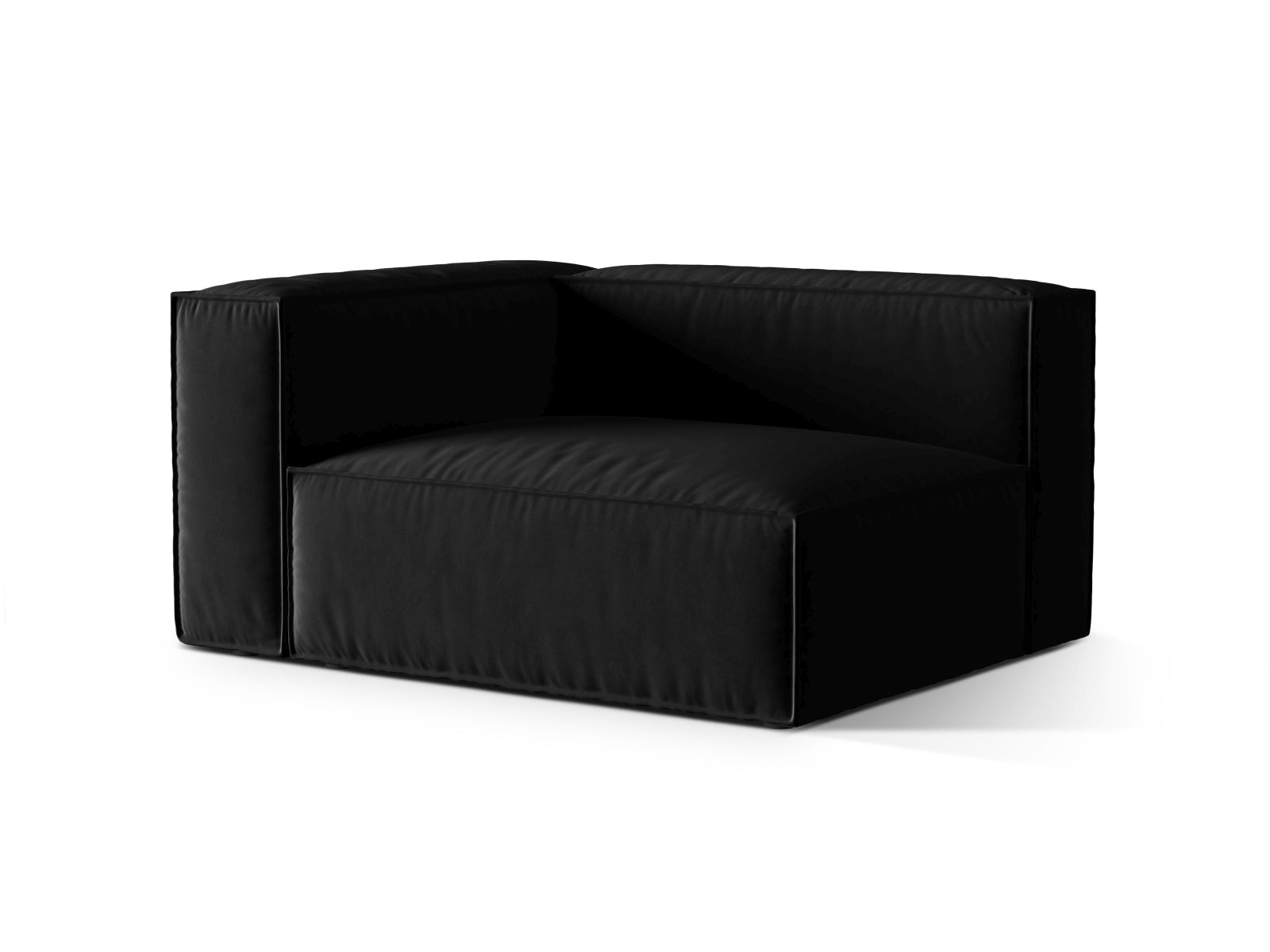 Elegantes Nuria Velour 2-Sitzer Sofa in Schwarz, linksseitig, ideal für moderne Wohnräume, von Micadoni.