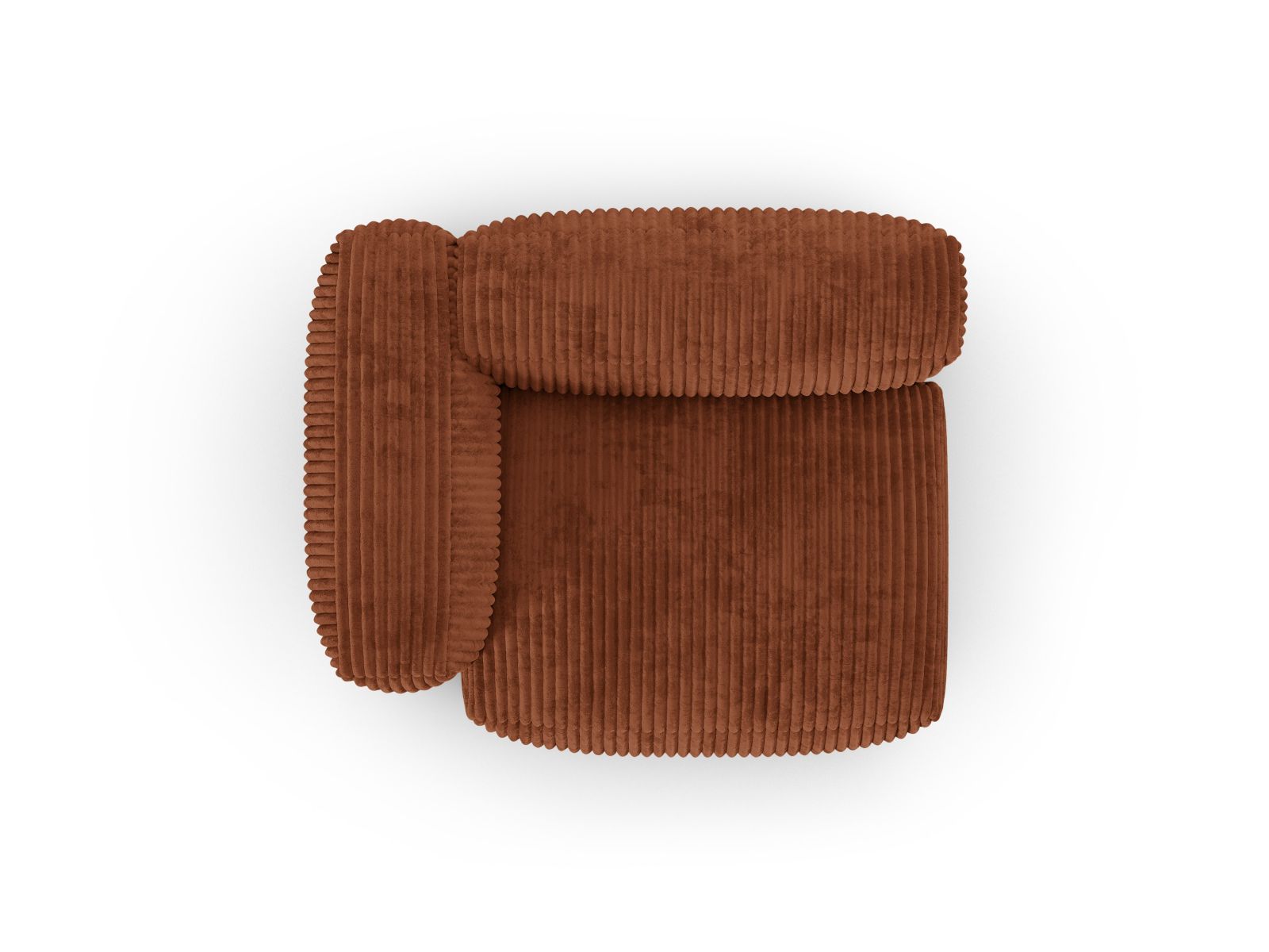 Stilvolles 1-Sitzer Sofa Martina Wide XL links in ansprechendem Ziegelrot, perfekt für moderne Wohnkonzepte und gemütliche Atmosphäre.