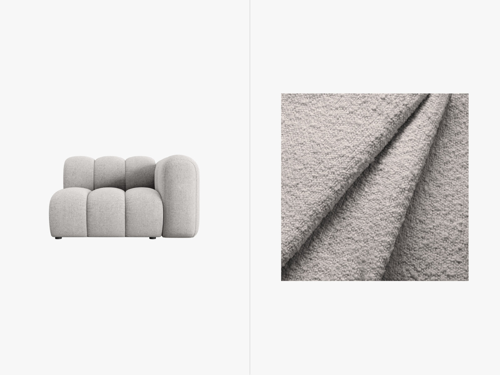 Lupine Boucle Modul rechts 1 Sitzer in Light Grey präsentiert im Onlineshop von KAQTU Design AG. Modulares Sofa ist von Micadoni