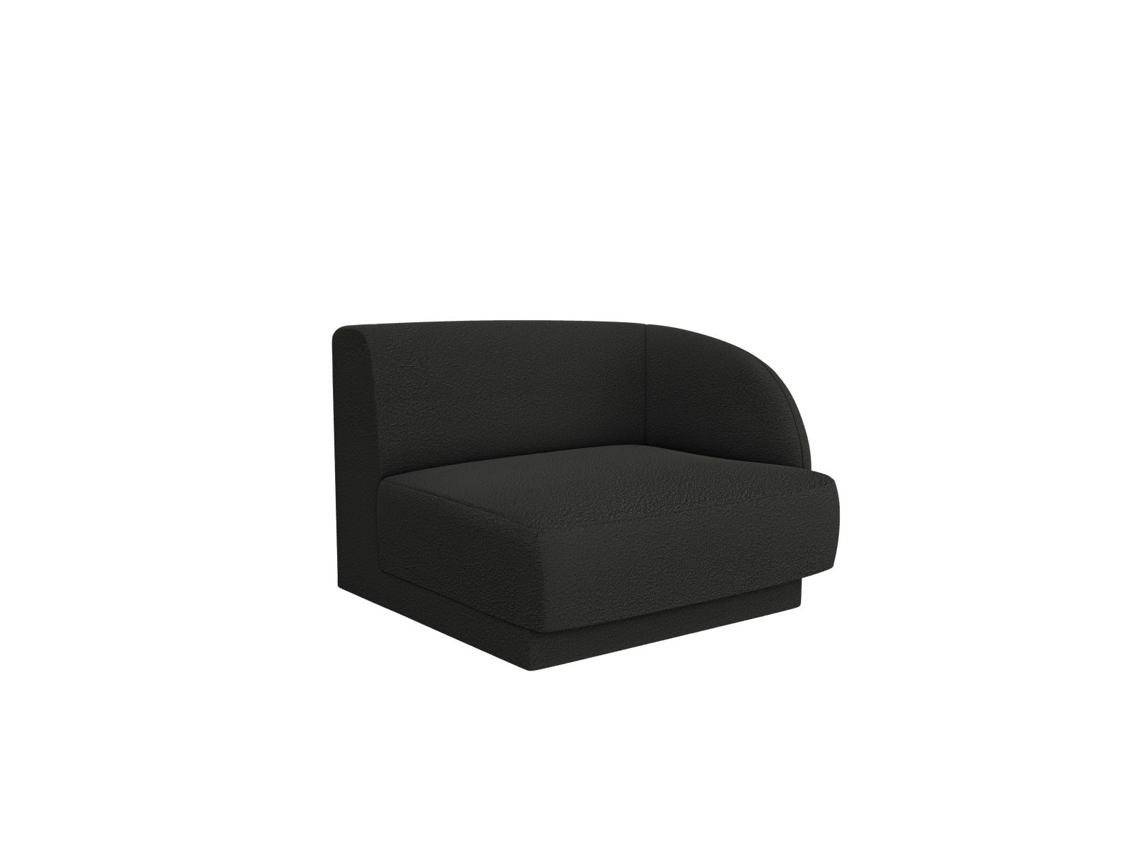 Elegantes Miley Boucle Modul rechts 1 Sitzer in stilvollem Schwarz, ideal für moderne Wohnräume und vielseitige Sofa-Kombinationen.