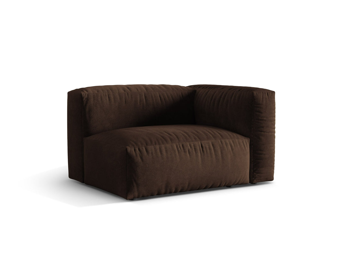 Produktfoto des modularen Sofa-Moduls Martina Breiter Einzelsitz von Micadoni in Schokolade mit Veloursstoff-Bezug und schwarzen Kunststoffbeinen