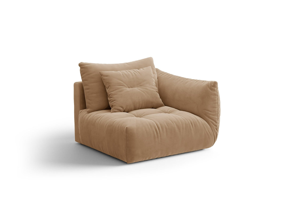 Modulares Sofa Bloom Modul von Micadoni in Leichtes Beige mit Casino-Stoffbezug aus Velours und schwarzen Kunststoffbeinen.
