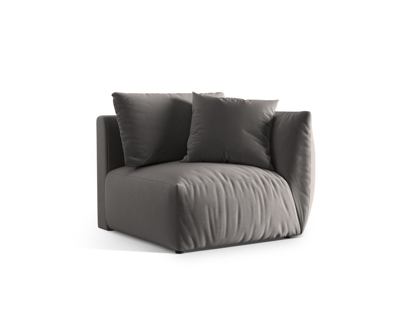 Elegantes Chris Velour Modul rechts 1 Sitzer in Grau, Teil des modularen Sofas von Micadoni, ideal für stilvolle Wohnräume.