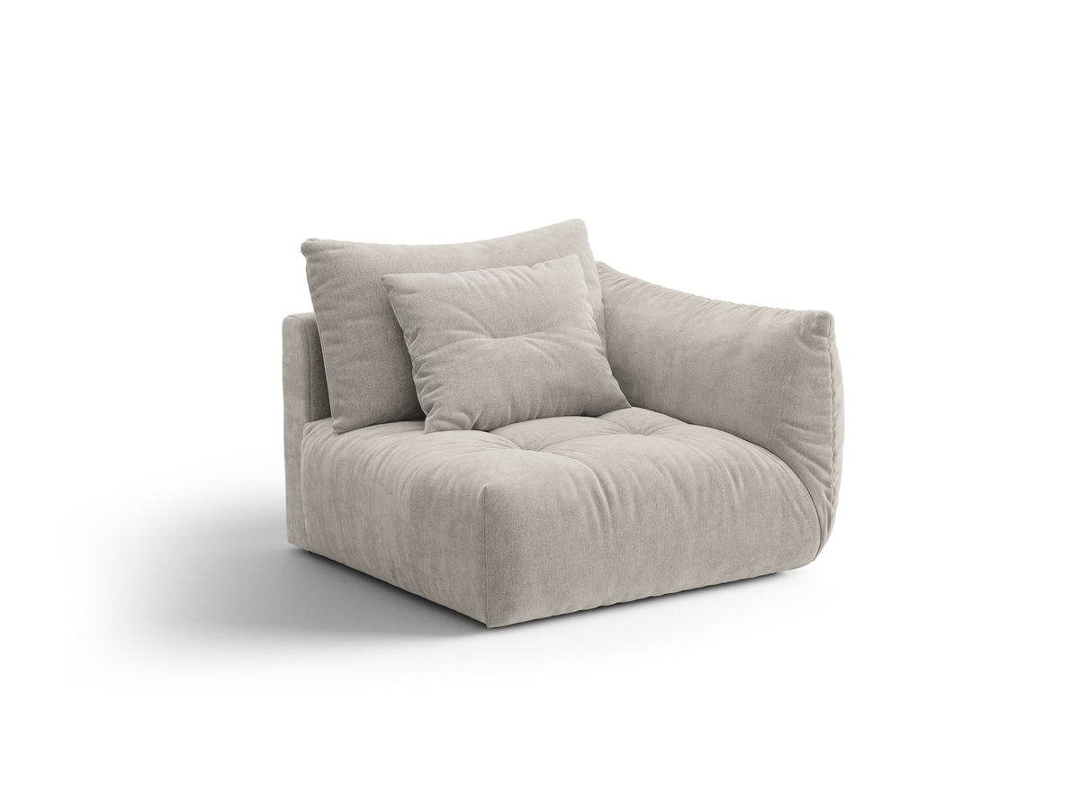 Modulares Sofa Bloom Modul von Micadoni in Leichtes Beige mit Casino-Stoffbezug aus Velours und schwarzen Kunststoffbeinen.