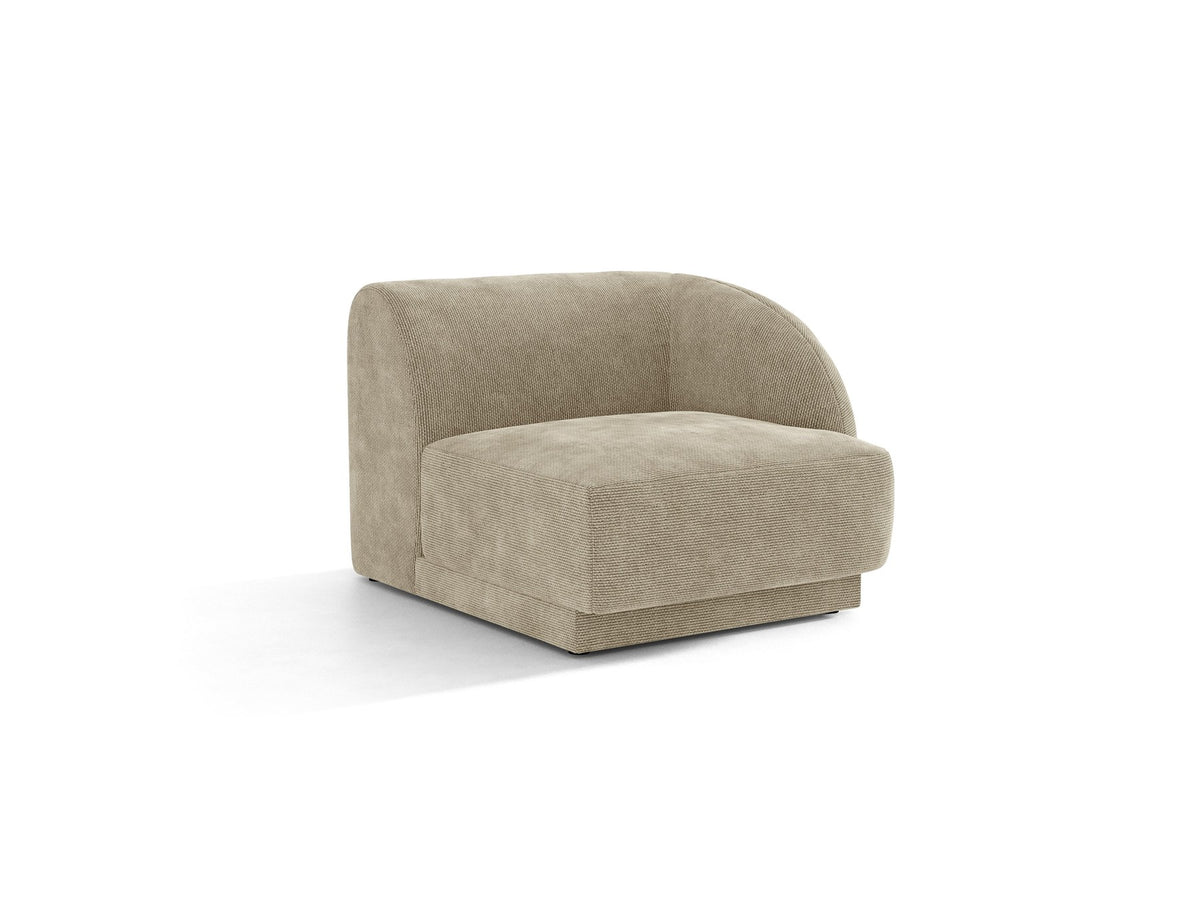 Miley Einsitzer von Micadoni: modulares Sofa-Modul in Dunkelbeige mit Stoffbezug Bluvel 30, schwarzen Kunststoffbeinen und gepolsterter Rückenlehne.