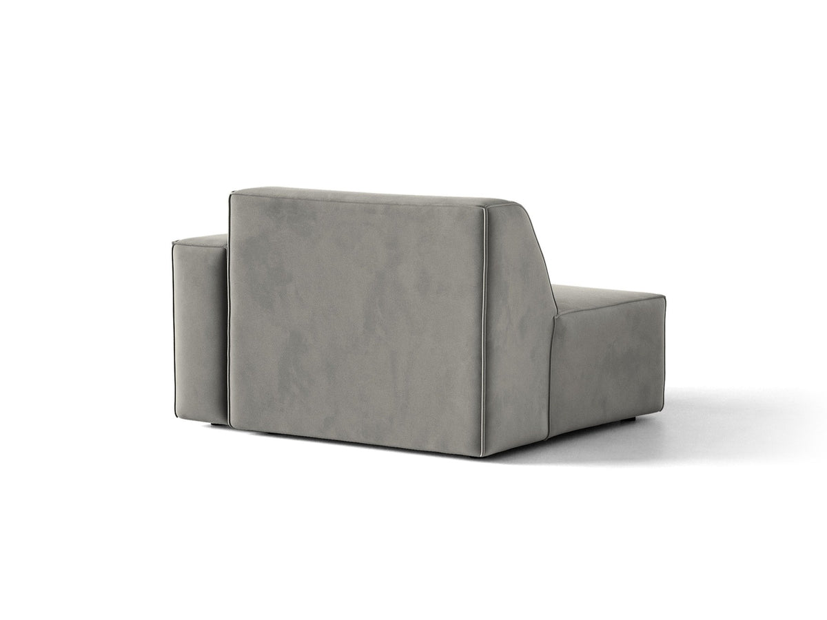 Modulares Sofa Jodie von Micadoni in leichtem Beige mit Venus-Samtstoff, schwarzen Kunststoffbeinen und rechtsseitiger Ausrichtung.