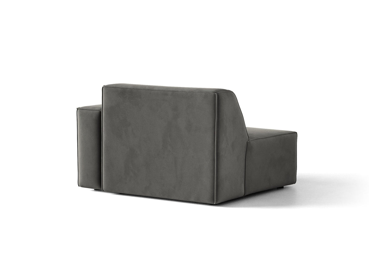 Modulares Sofa Jodie von Micadoni in leichtem Beige mit Venus-Samtstoff, schwarzen Kunststoffbeinen und rechtsseitiger Ausrichtung.