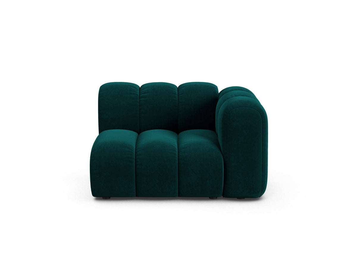 Produktfoto des Lupine Einsitzers von Micadoni: modulares Sofa mit beigem Venus-Stoffbezug und schwarzen Kunststoffbeinen.