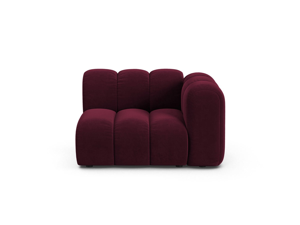 Produktfoto des Lupine Einsitzers von Micadoni: modulares Sofa mit beigem Venus-Stoffbezug und schwarzen Kunststoffbeinen.