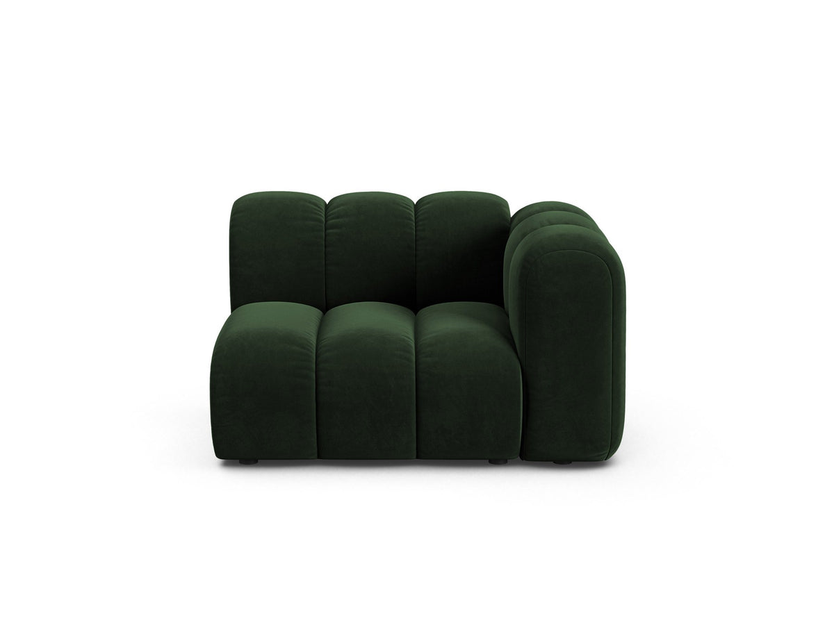 Produktfoto des Lupine Einsitzers von Micadoni: modulares Sofa mit beigem Venus-Stoffbezug und schwarzen Kunststoffbeinen.