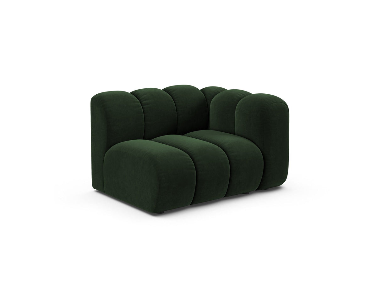 Produktfoto des Lupine Einsitzers von Micadoni: modulares Sofa mit beigem Venus-Stoffbezug und schwarzen Kunststoffbeinen.