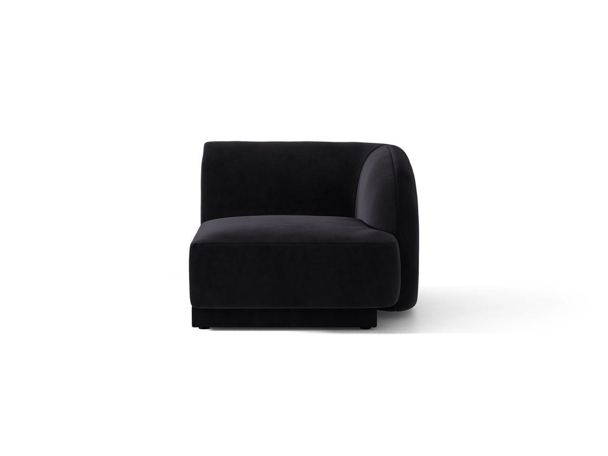 Miley Einsitzer von Micadoni: modulares Sofa-Modul in Dunkelbeige mit Stoffbezug Bluvel 30, schwarzen Kunststoffbeinen und gepolsterter Rückenlehne.
