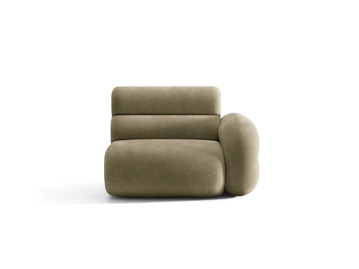 Modulares Sofa Neo von Micadoni in dunklem Olivgrün mit Baloo-Stoffbezug, hoher Rückenlehne und schwarzen Kunststoffbeinen.