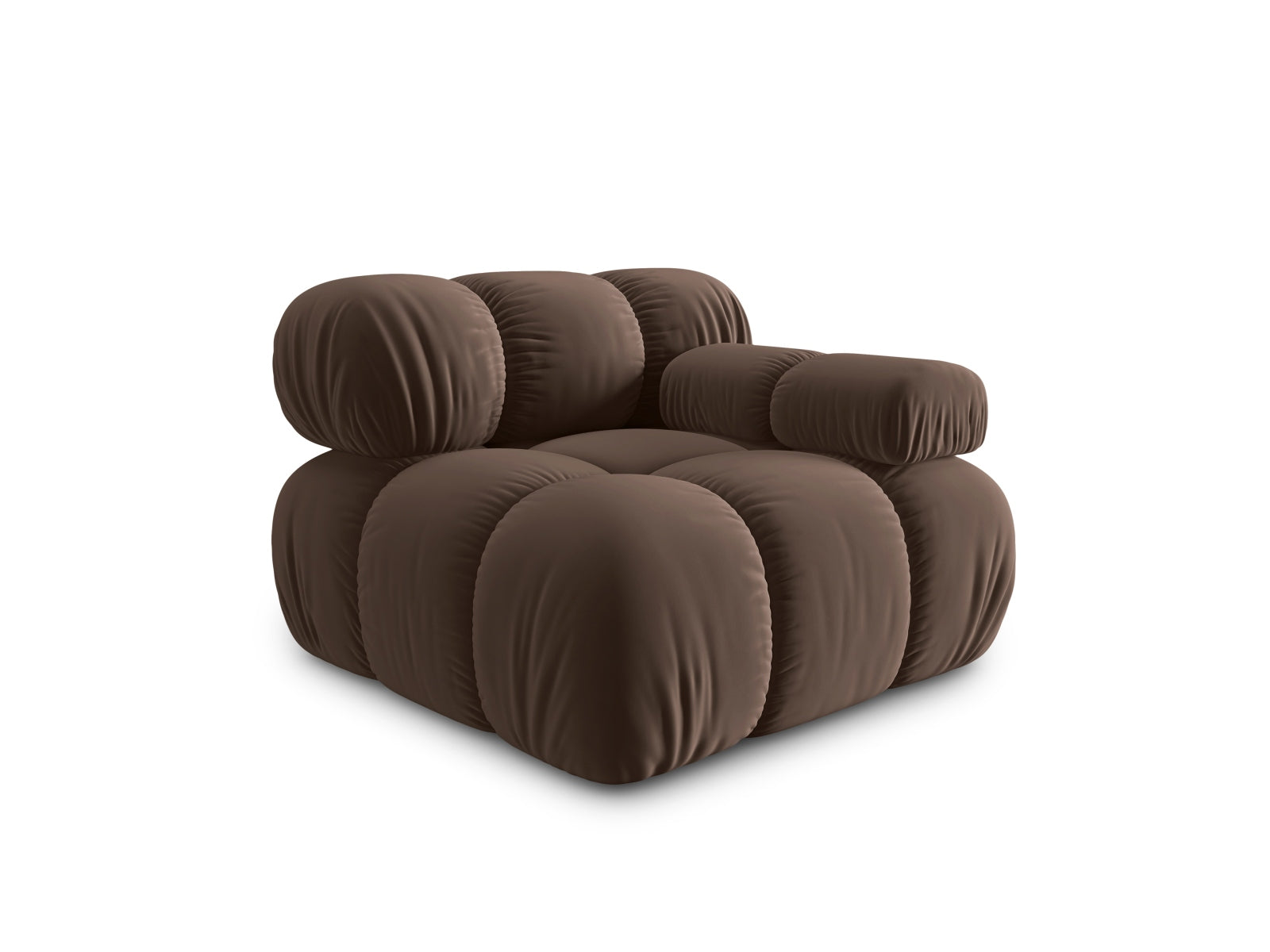 Stylischer Bellis Velour Modul rechts 1 Sitzer in edlem Dunkelbraun, perfekt für moderne Wohnkonzepte und individuelle Raumgestaltungen.