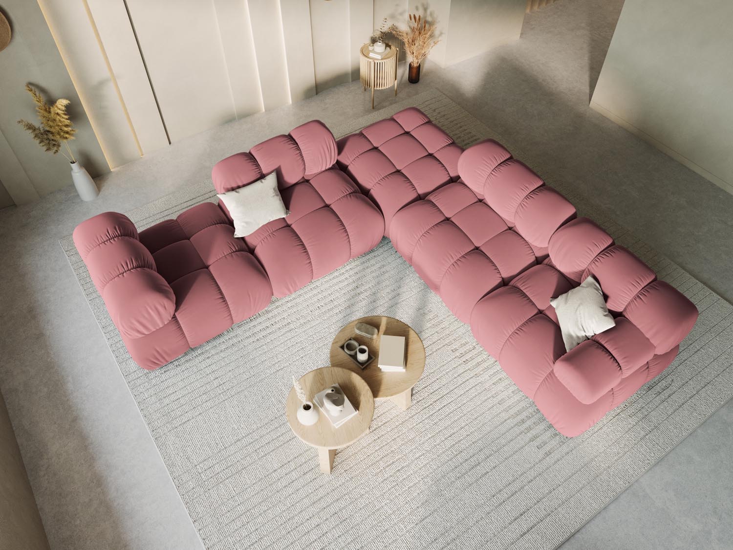 Elegantes Bellis Velour Modul rechts 1 Sitzer in sanftem Pink, ideal für stilvolle Wohnräume und vielseitige Sofa-Arrangements.